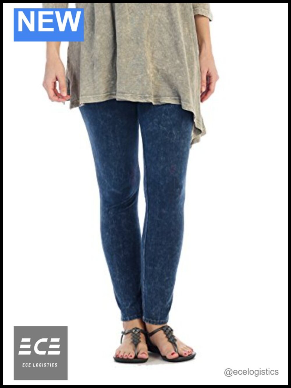 Mineral Washed Cotton Legging Pants Slim Leg High Rise Pull On